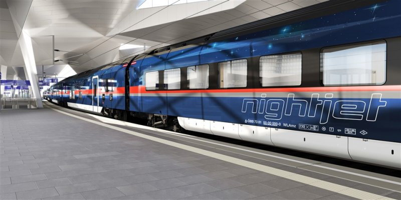 Een afbeelding van de nieuwe NightJet (Foto: &Ouml;BB / Siemens)