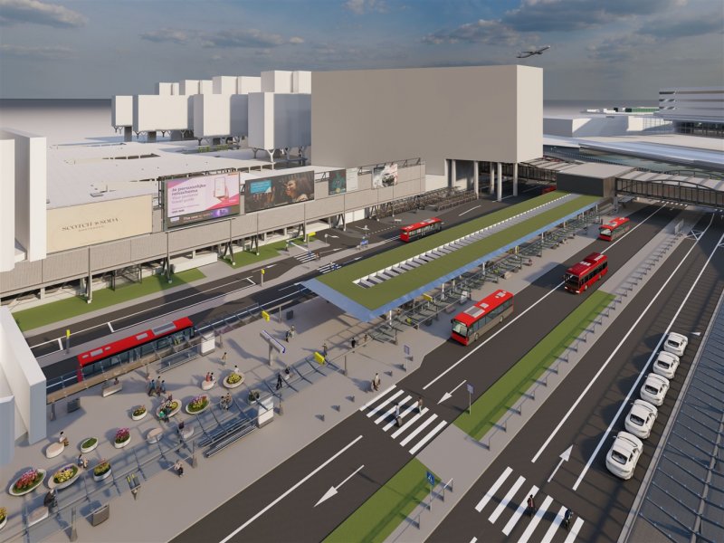 Nieuwe entree Schiphol vanaf busstation