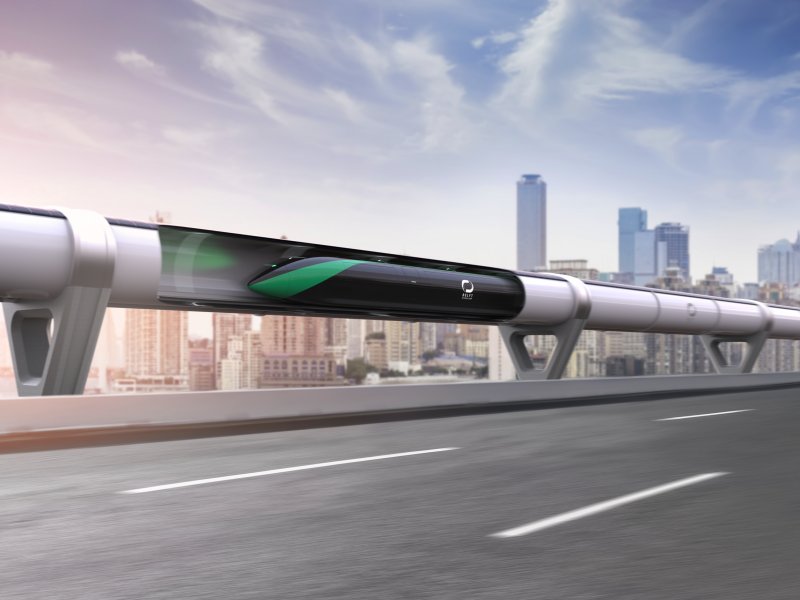 Een door de van de TU Delft ontworpen afbeelding van de hyperloop die door buizen kan zweven. (Foto: Delft Hyperloop)