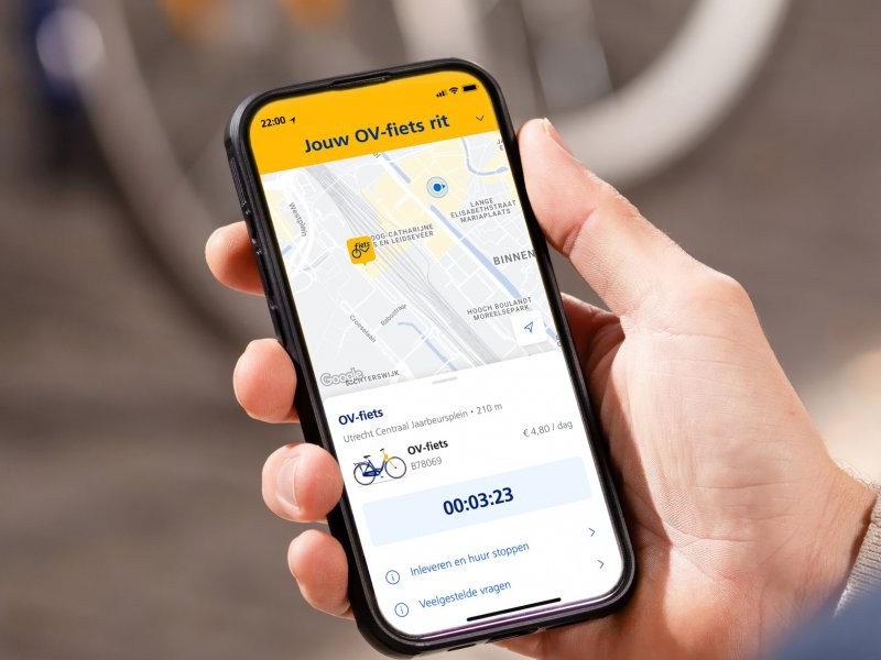 De vernieuwde functie in de NS-app geeft meer inzicht over de huur van een OV-fiets. (Foto: NS.nl)