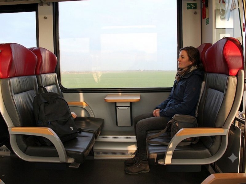 Een AI-bewerking van een foto waarin een paar tassen op een stoel liggen. (Foto: Willem90 / Treinenweb (AI bewerking) )